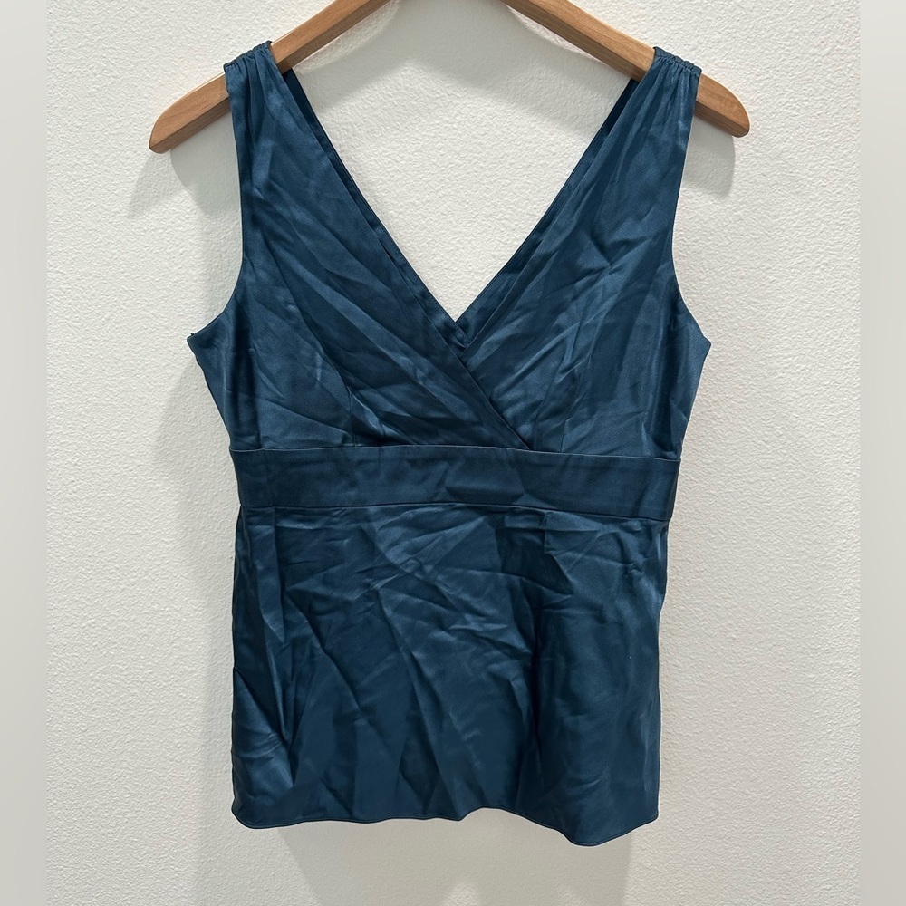 INC Silk Blend Sleeveless V-Neck Satin in Deep Teal Green Macys spring blouse